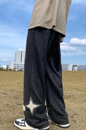 Stylish Work Outfits, Outfit Summer Ideas Star Patchwork Wide Leg Sweatpants