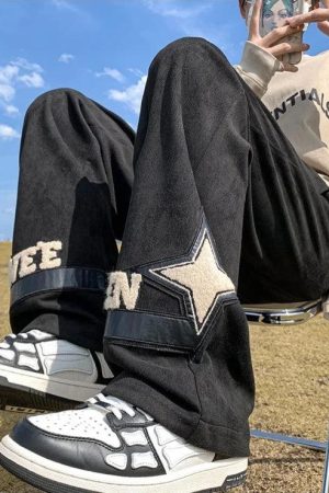 Stylish Work Outfits, Outfit Summer Ideas Star Patchwork Wide Leg Sweatpants