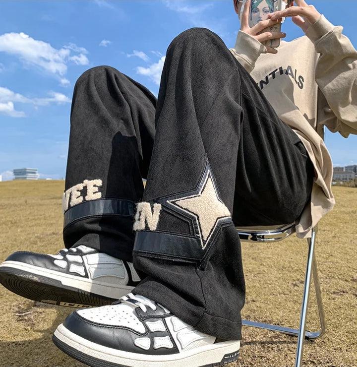 Stylish Work Outfits, Outfit Summer Ideas Star Patchwork Wide Leg Sweatpants Stylish Work Outfits, Outfit Summer Ideas Star Patchwork Wide Leg Sweatpants