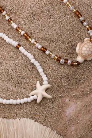 Stylish Work Outfits, Outfit Summer Ideas Starfish & Turtle Beaded Two-Pack Necklace Set