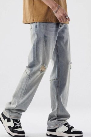 Stylish Work Outfits, Outfit Summer Ideas Straight Leg Distressed Knee Jeans