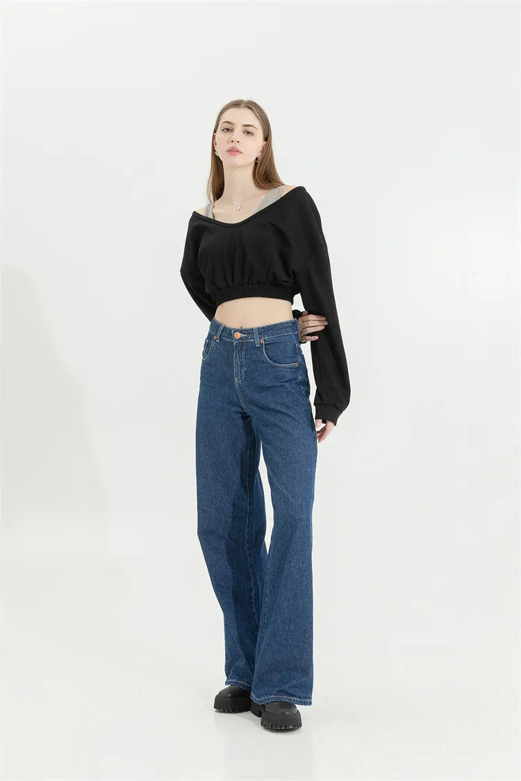 Stylish Work Outfits, Outfit Summer Ideas Strap Detailed Wide Neck Crop Sweatshirt Stylish Work Outfits, Outfit Summer Ideas Strap Detailed Wide Neck Crop Sweatshirt