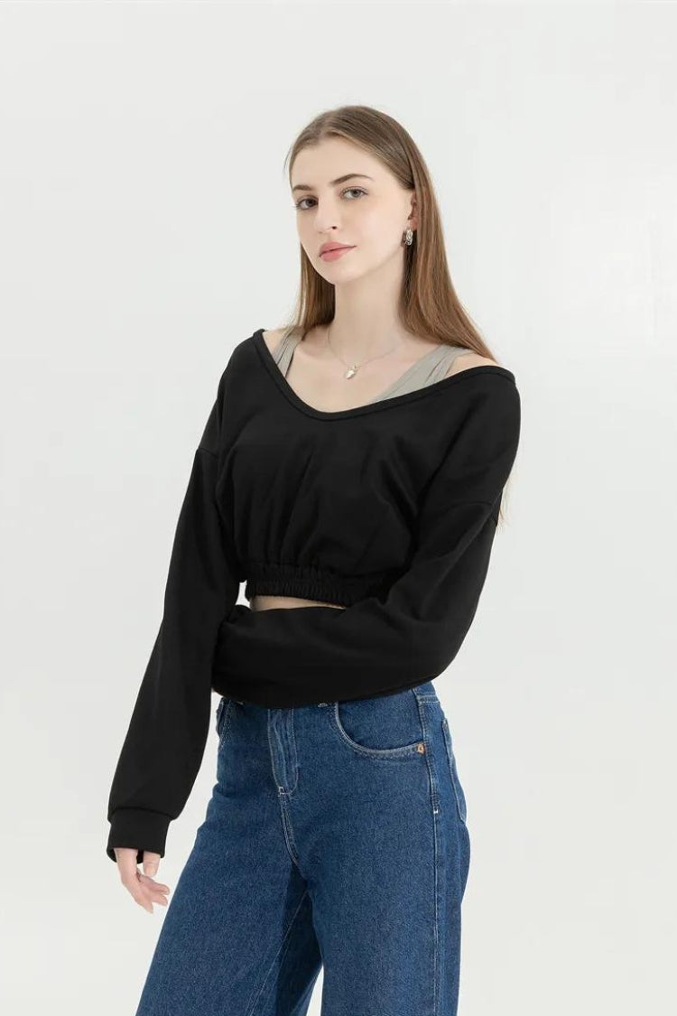 Stylish Work Outfits, Outfit Summer Ideas Strap Detailed Wide Neck Crop Sweatshirt Stylish Work Outfits, Outfit Summer Ideas Strap Detailed Wide Neck Crop Sweatshirt