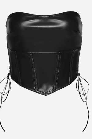 Stylish Work Outfits, Outfit Summer Ideas Strapless Faux Leather Crop Top