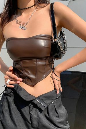 Stylish Work Outfits, Outfit Summer Ideas Strapless Faux Leather Crop Top