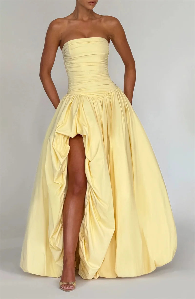 Stylish Work Outfits, Outfit Summer Ideas Strapless High Split Lace-Up Back Maxi Dress Stylish Work Outfits, Outfit Summer Ideas Strapless High Split Lace-Up Back Maxi Dress