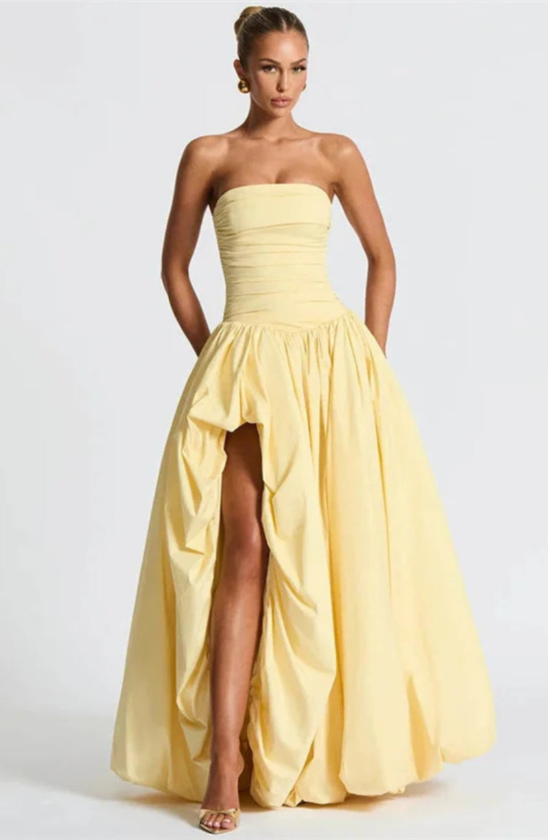 Stylish Work Outfits, Outfit Summer Ideas Strapless High Split Lace-Up Back Maxi Dress Stylish Work Outfits, Outfit Summer Ideas Strapless High Split Lace-Up Back Maxi Dress