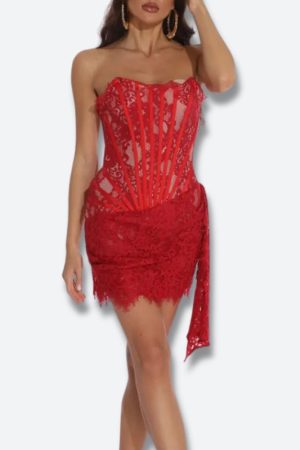 Stylish Work Outfits, Outfit Summer Ideas Strapless Lace Mini Dress