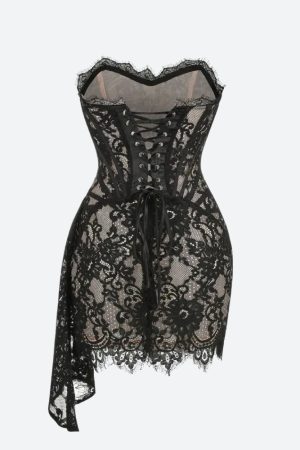 Stylish Work Outfits, Outfit Summer Ideas Strapless Lace Mini Dress