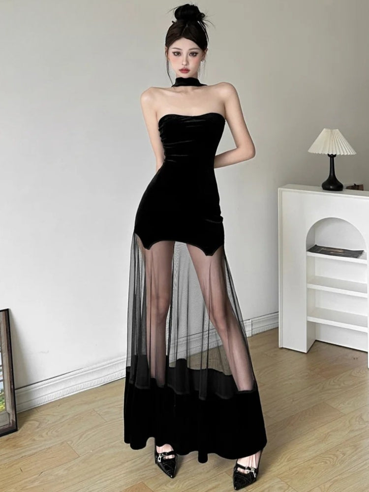 Stylish Work Outfits, Outfit Summer Ideas Strapless Sheer Maxi Dress