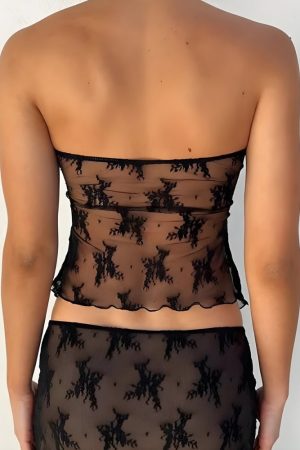 Stylish Work Outfits, Outfit Summer Ideas Strapless Sheer Top & Maxi Skirt Two Piece Set