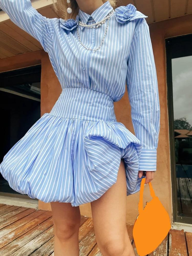 Stylish Work Outfits, Outfit Summer Ideas Striped Bubble Mini Skirt
