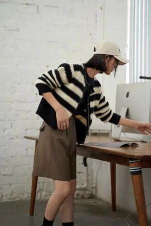 Stylish Work Outfits, Outfit Summer Ideas Striped Button Up Cardigan