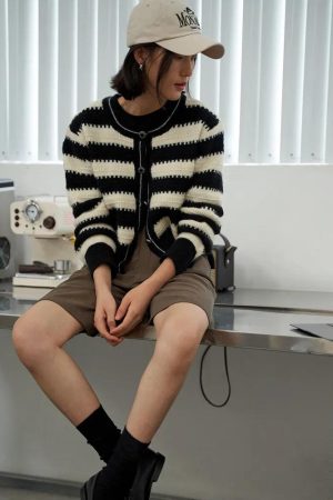 Stylish Work Outfits, Outfit Summer Ideas Striped Button Up Cardigan