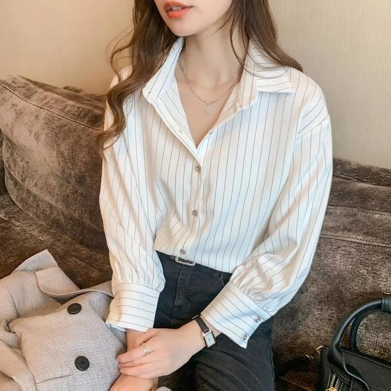 Stylish Work Outfits, Outfit Summer Ideas Striped Classic Long Sleeve Shirt