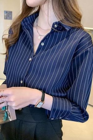 Stylish Work Outfits, Outfit Summer Ideas Striped Classic Long Sleeve Shirt