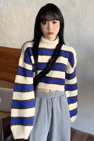 Stylish Work Outfits, Outfit Summer Ideas Striped Cropped Sweater