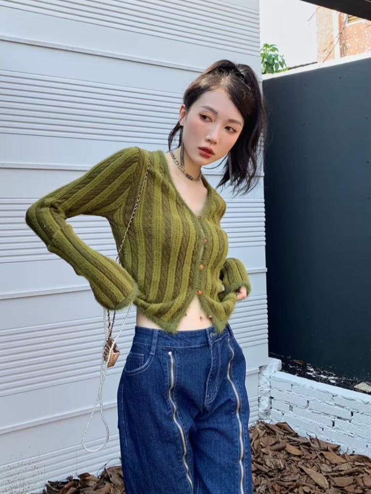 Stylish Work Outfits, Outfit Summer Ideas Striped Fluffy Cardigan