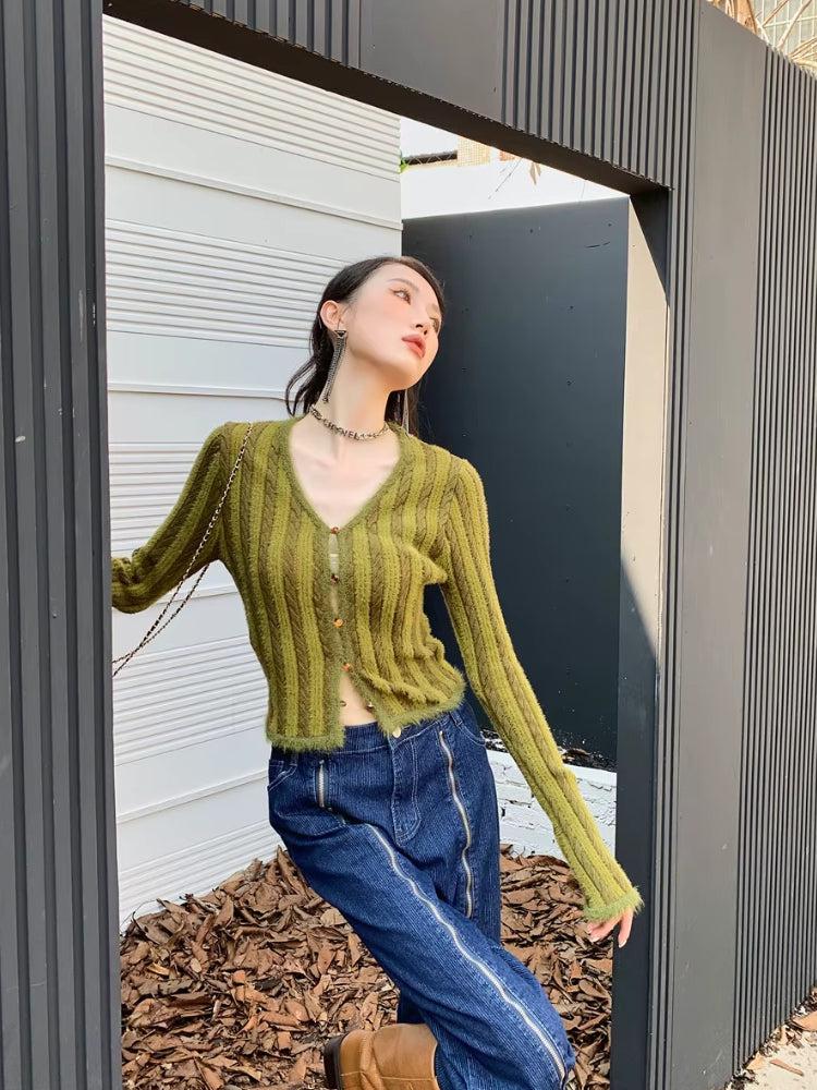 Stylish Work Outfits, Outfit Summer Ideas Striped Fluffy Cardigan