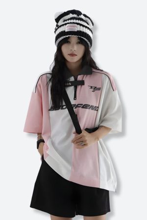 Stylish Work Outfits, Outfit Summer Ideas Striped Half Zip-Up Jersey Top