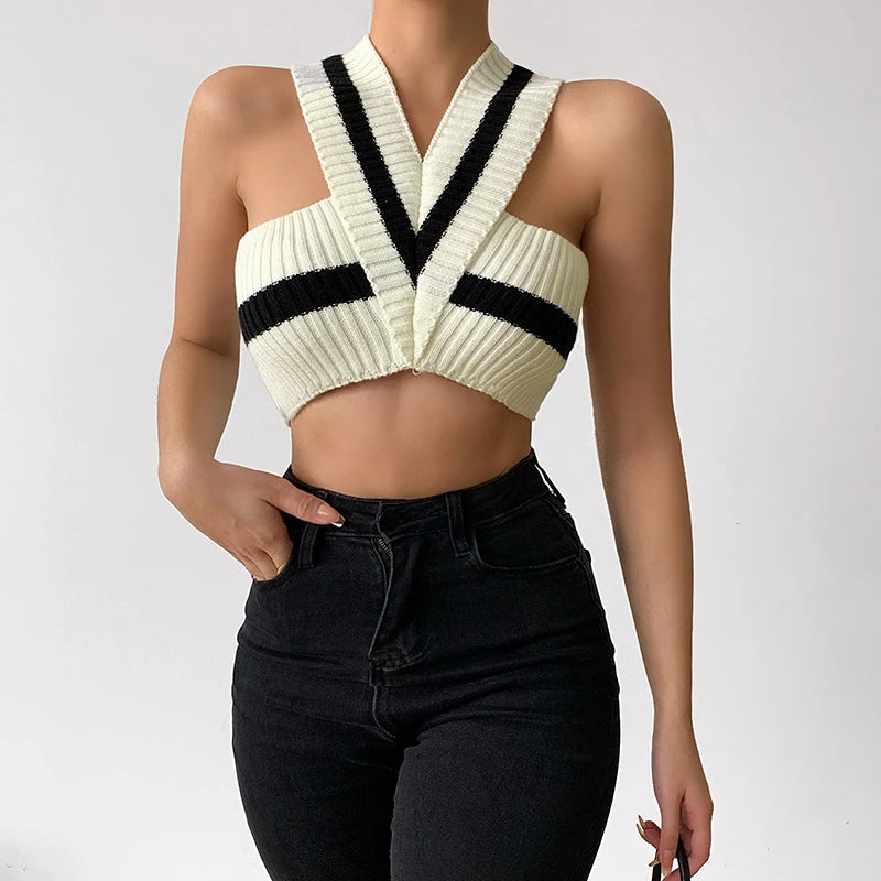 Stylish Work Outfits, Outfit Summer Ideas Striped Knitted Crop Top