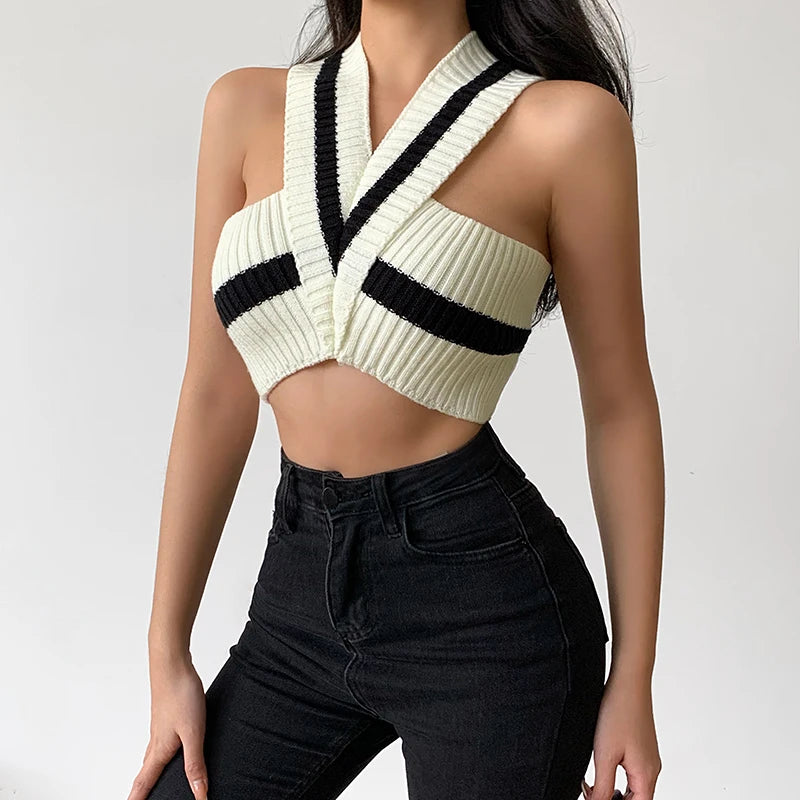 Stylish Work Outfits, Outfit Summer Ideas Striped Knitted Crop Top Stylish Work Outfits, Outfit Summer Ideas Striped Knitted Crop Top