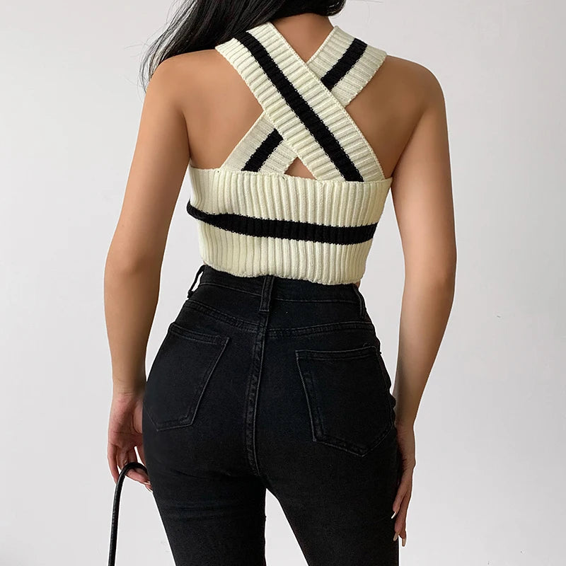 Stylish Work Outfits, Outfit Summer Ideas Striped Knitted Crop Top