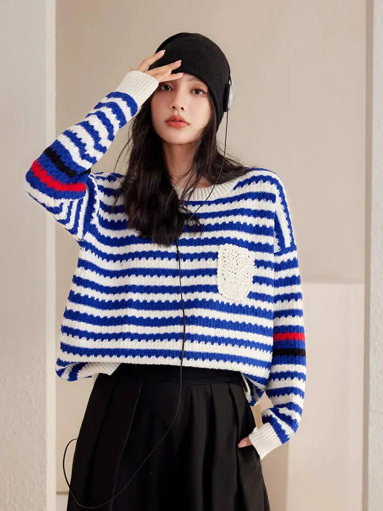 Stylish Work Outfits, Outfit Summer Ideas Striped Knitted Sweater Stylish Work Outfits, Outfit Summer Ideas Striped Knitted Sweater
