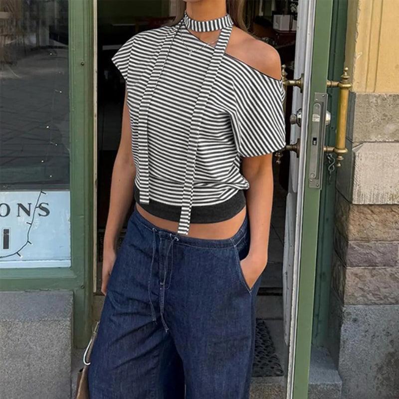 Stylish Work Outfits, Outfit Summer Ideas Striped Neck Tie Top