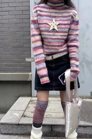 Stylish Work Outfits, Outfit Summer Ideas Striped Turtleneck Sweater