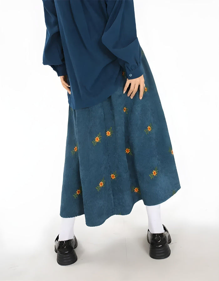 Stylish Work Outfits, Outfit Summer Ideas Sunflower Embroidered Corduroy Maxi Skirt Stylish Work Outfits, Outfit Summer Ideas Sunflower Embroidered Corduroy Maxi Skirt