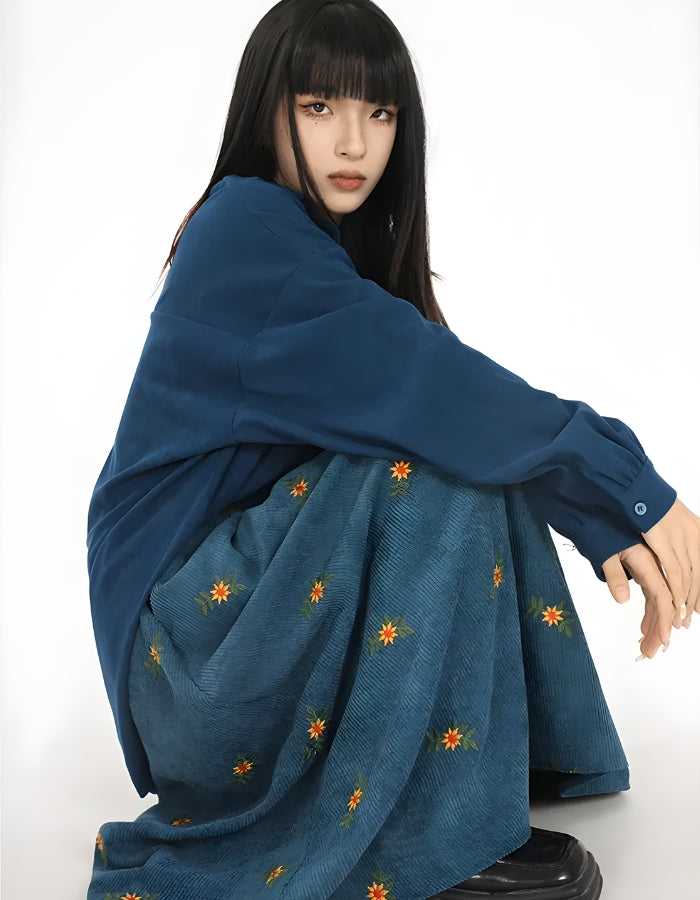 Stylish Work Outfits, Outfit Summer Ideas Sunflower Embroidered Corduroy Maxi Skirt Stylish Work Outfits, Outfit Summer Ideas Sunflower Embroidered Corduroy Maxi Skirt