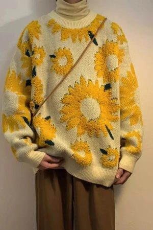 Stylish Work Outfits, Outfit Summer Ideas Sunflower Knitted Sweater