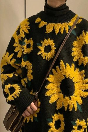 Stylish Work Outfits, Outfit Summer Ideas Sunflower Knitted Sweater