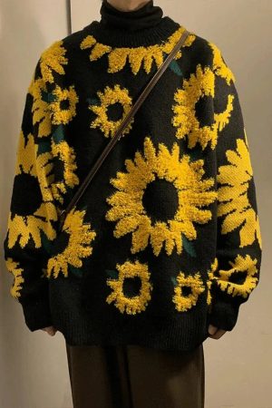 Stylish Work Outfits, Outfit Summer Ideas Sunflower Knitted Sweater