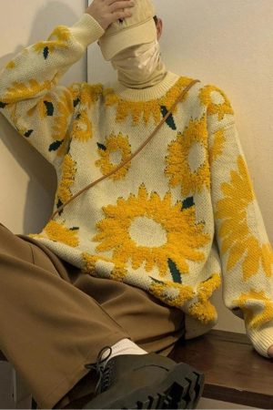 Stylish Work Outfits, Outfit Summer Ideas Sunflower Knitted Sweater