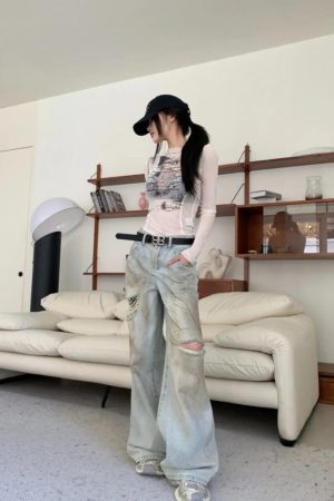 Stylish Work Outfits, Outfit Summer Ideas Text Print Sheer Mesh Top