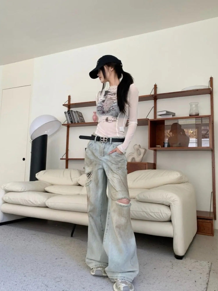 Stylish Work Outfits, Outfit Summer Ideas Text Print Sheer Mesh Top Stylish Work Outfits, Outfit Summer Ideas Text Print Sheer Mesh Top