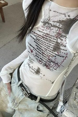 Stylish Work Outfits, Outfit Summer Ideas Text Print Sheer Mesh Top