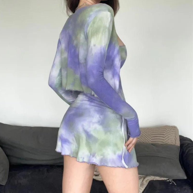 Stylish Work Outfits, Outfit Summer Ideas Tie Dye Bolero Mini Dress Stylish Work Outfits, Outfit Summer Ideas Tie Dye Bolero Mini Dress