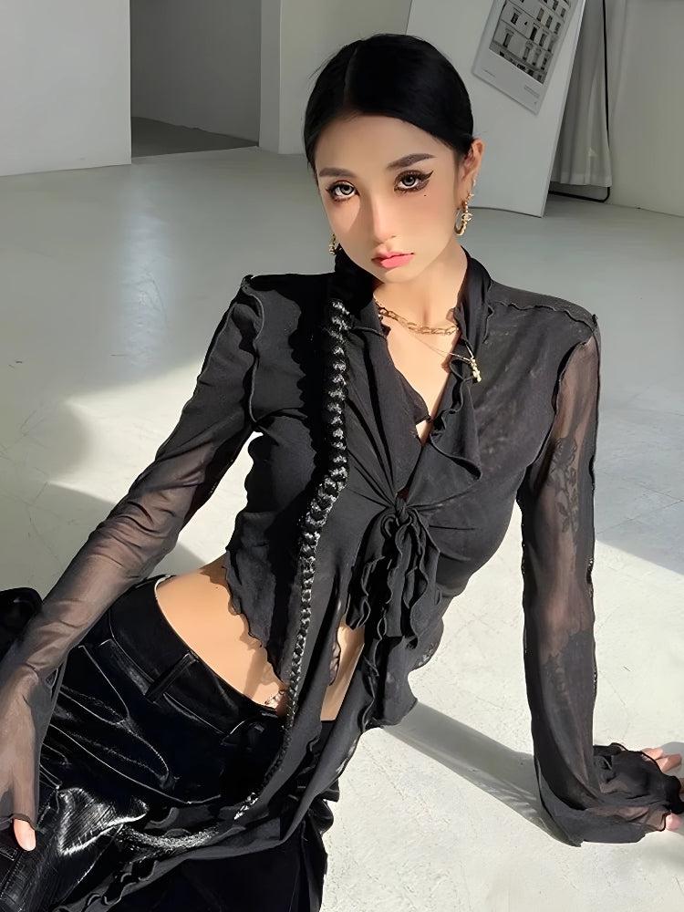 Stylish Work Outfits, Outfit Summer Ideas Tie Front Mesh Top