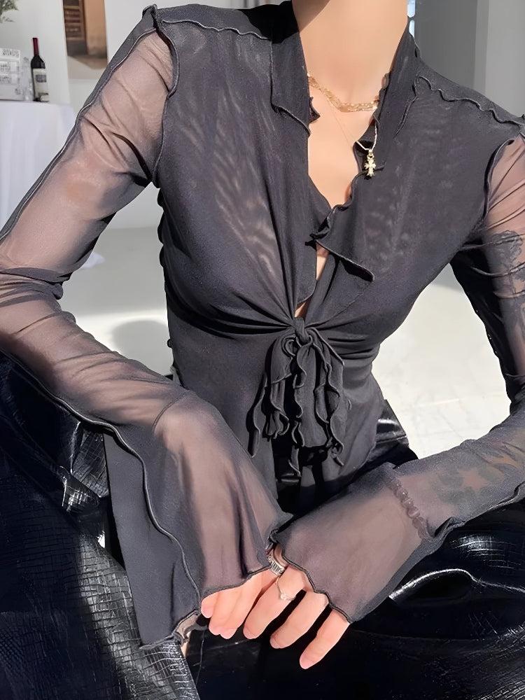 Stylish Work Outfits, Outfit Summer Ideas Tie Front Mesh Top Stylish Work Outfits, Outfit Summer Ideas Tie Front Mesh Top