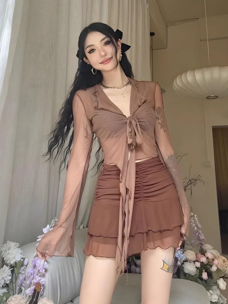 Stylish Work Outfits, Outfit Summer Ideas Tie Front Mesh Top Stylish Work Outfits, Outfit Summer Ideas Tie Front Mesh Top