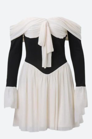 Stylish Work Outfits, Outfit Summer Ideas Tie Front Off Shoulder Corset Mini Dress