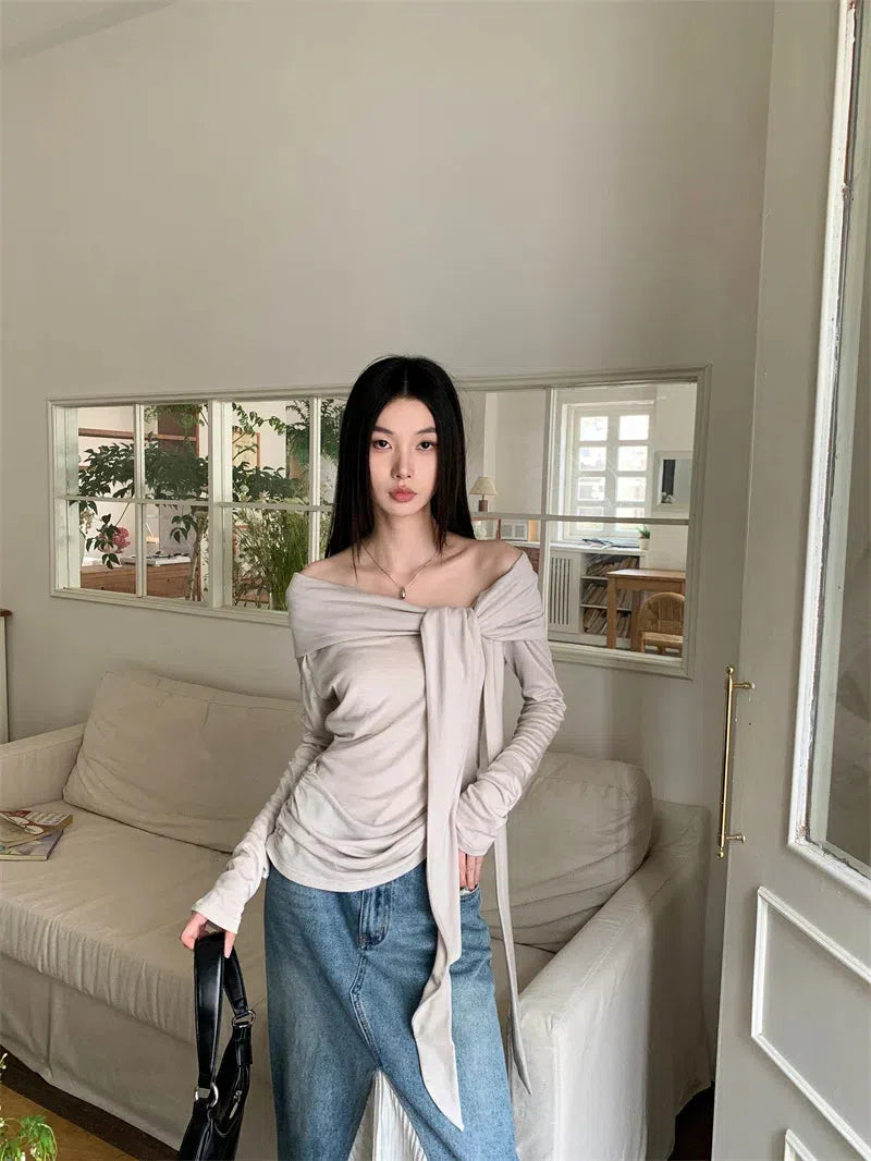 Stylish Work Outfits, Outfit Summer Ideas Tie Front One Shoulder Top