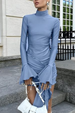 Stylish Work Outfits, Outfit Summer Ideas Tie Front Turtleneck Mini Dress