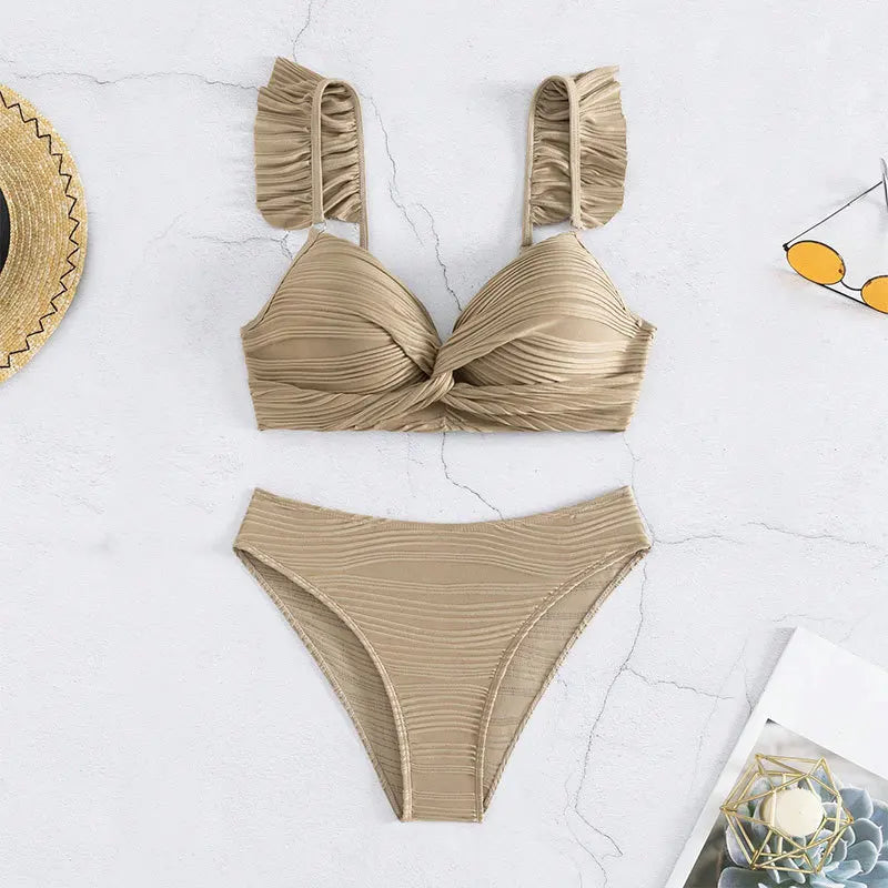 Stylish Work Outfits, Outfit Summer Ideas Twisted Bust Ruffled Straps Bikini Set Stylish Work Outfits, Outfit Summer Ideas Twisted Bust Ruffled Straps Bikini Set
