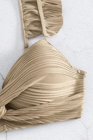 Stylish Work Outfits, Outfit Summer Ideas Twisted Bust Ruffled Straps Bikini Set