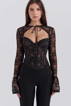 Stylish Work Outfits, Outfit Summer Ideas Two Piece Lace Corset Bolero Top