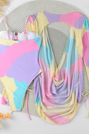 Stylish Work Outfits, Outfit Summer Ideas Underwired Cut Out Swimsuit With Cover-Up Dress